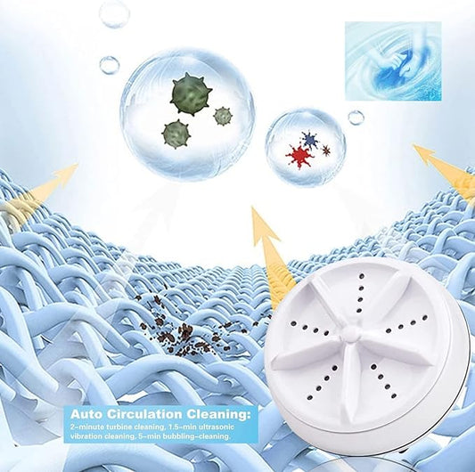 2-in-1 Portable Mini Washing Machine with Ultrasonic and Turbine Technology.