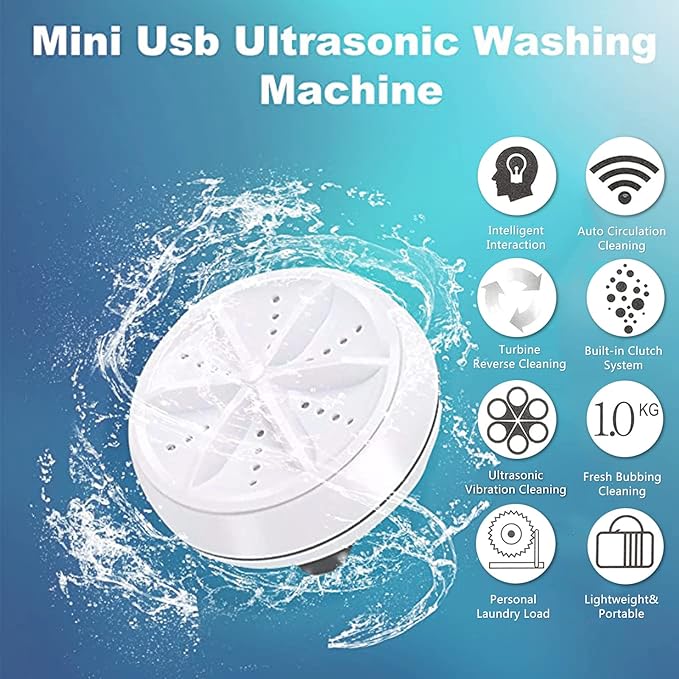 2-in-1 Portable Mini Washing Machine with Ultrasonic and Turbine Technology.